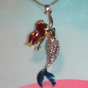 Nwtag: Red Hair/Clear crystals, Mermaid Necklace